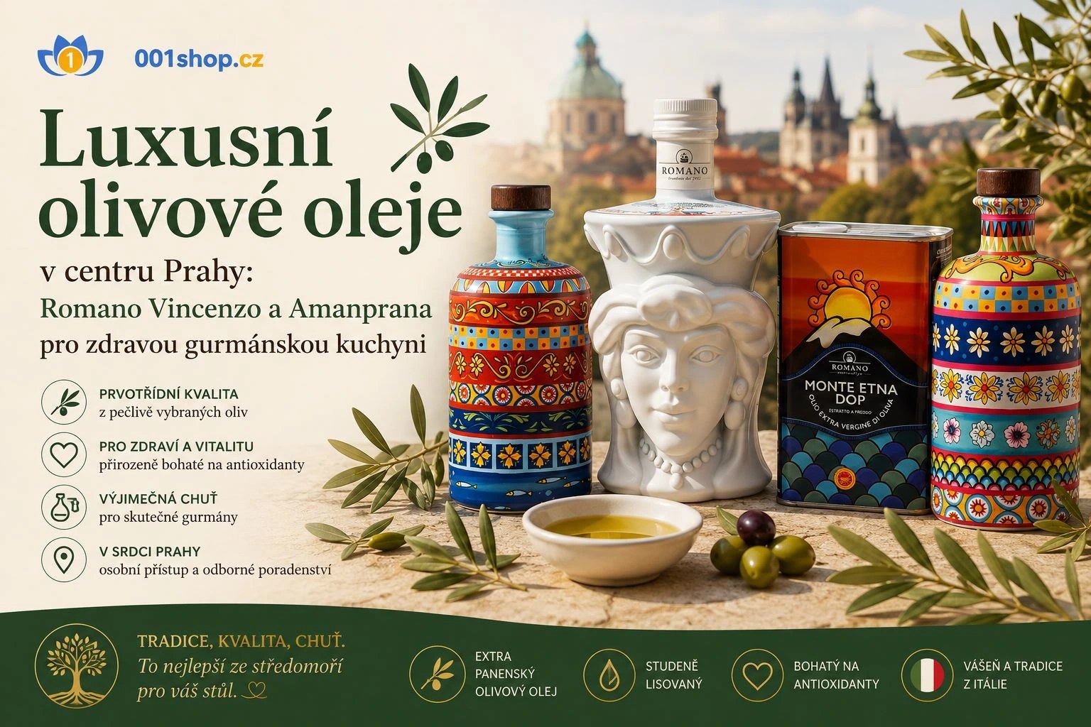 Luxusní olivové oleje v centru Prahy: Romano Vincenzo a Amanprana pro zdravou gurmánskou kuchyni